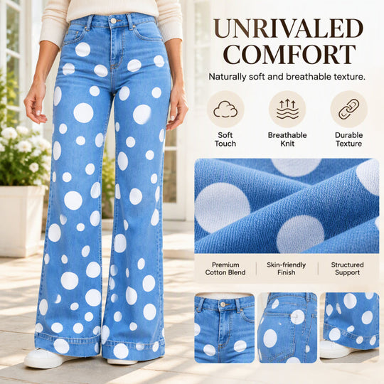 Women's High-Waisted Polka Dot Flared Jeans