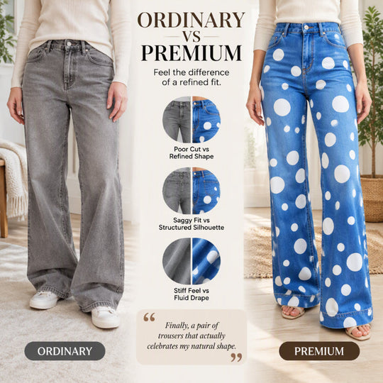 Women's High-Waisted Polka Dot Flared Jeans