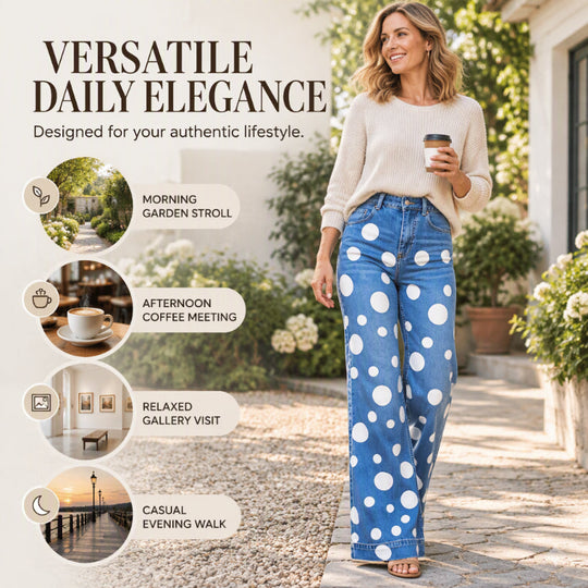 Women's High-Waisted Polka Dot Flared Jeans
