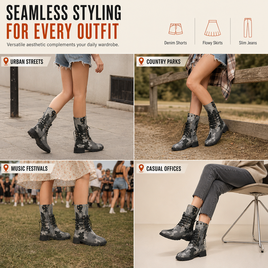 Womens Retro Western Cowboy Tall Boots Plus Size Camouflage Riveted High Boots