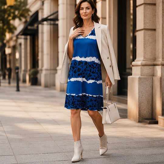 Women's V Neck Short Sleeve Printed Dress