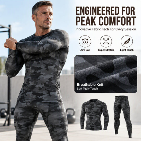🏃 Flexible Support, Toasty Base-Layer Warmth | Men's Compression Workout Thermal Underwear Set