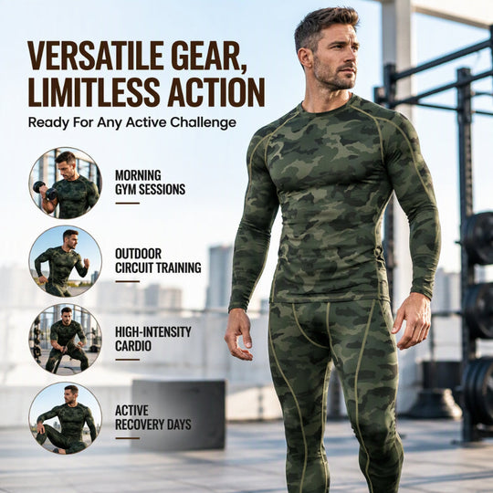 🏃 Flexible Support, Toasty Base-Layer Warmth | Men's Compression Workout Thermal Underwear Set