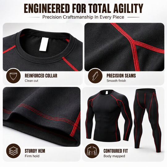 🏃 Flexible Support, Toasty Base-Layer Warmth | Men's Compression Workout Thermal Underwear Set
