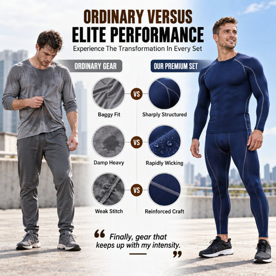 🏃 Flexible Support, Toasty Base-Layer Warmth | Men's Compression Workout Thermal Underwear Set