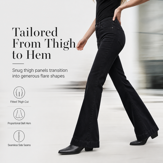 Women's High-Waisted Flare Denim Jeans Classic Black Slim Fit Five-Pocket Pants
