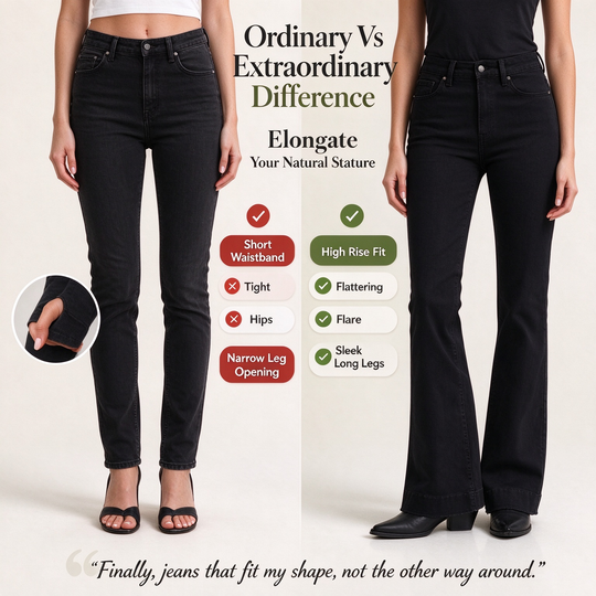 Women's High-Waisted Flare Denim Jeans Classic Black Slim Fit Five-Pocket Pants
