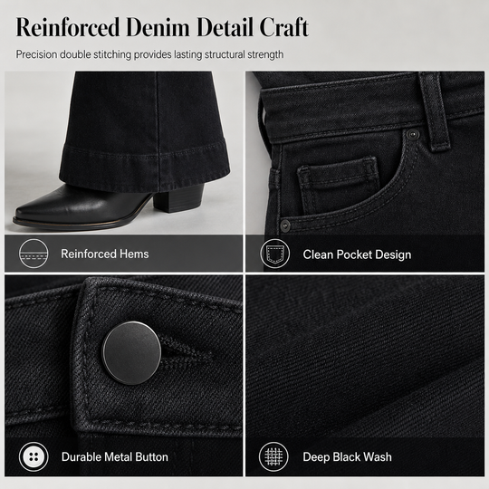 Women's High-Waisted Flare Denim Jeans Classic Black Slim Fit Five-Pocket Pants