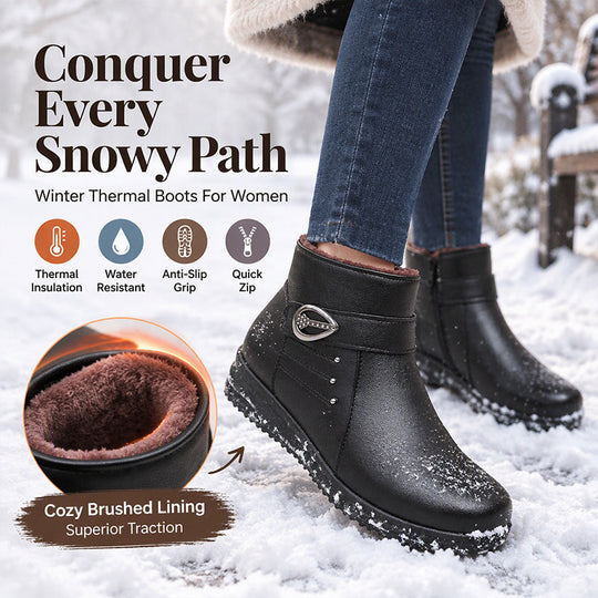 Women's PU Leather Plush-Lined Winter Boots