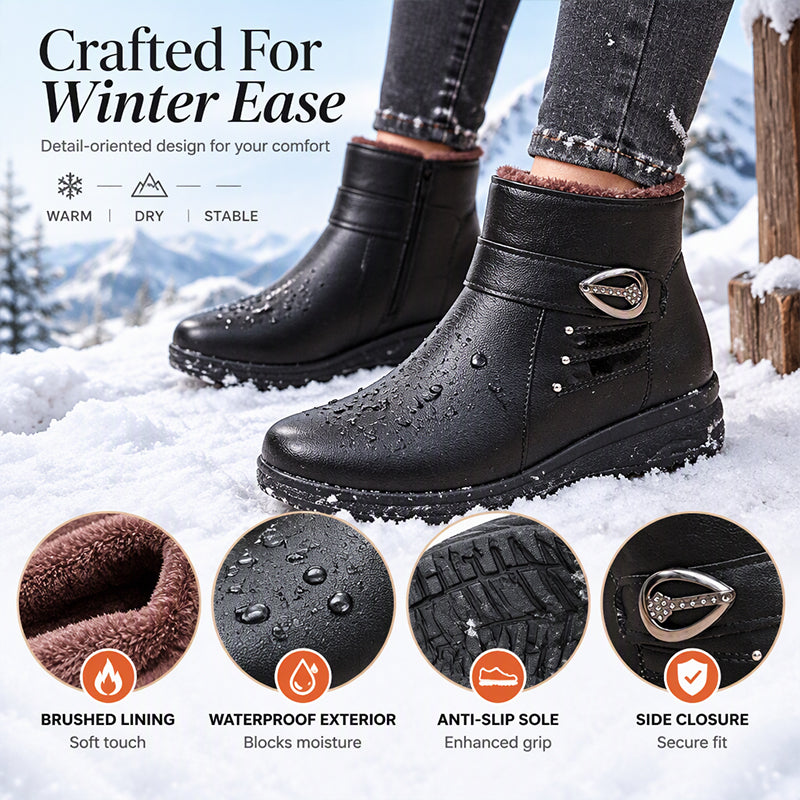 Women's PU Leather Plush-Lined Winter Boots