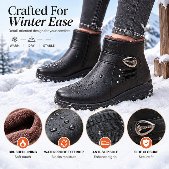 Women's PU Leather Plush-Lined Winter Boots