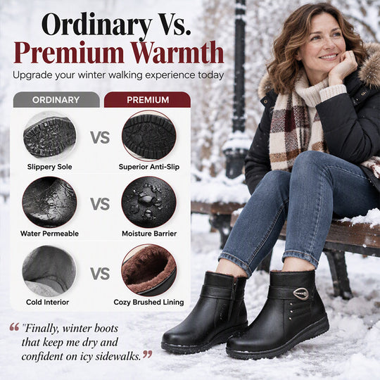 Women's PU Leather Plush-Lined Winter Boots