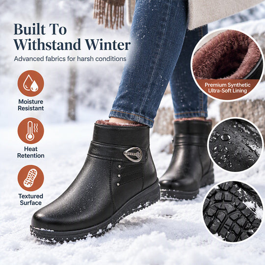 Women's PU Leather Plush-Lined Winter Boots
