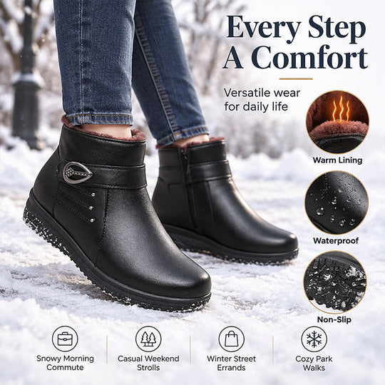 Women's PU Leather Plush-Lined Winter Boots