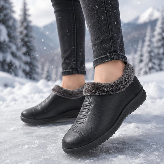 Women's PU Leather Plush-Lined Winter Boots