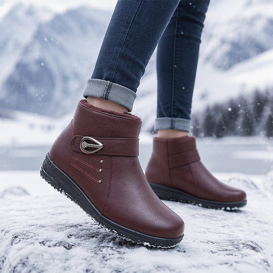 Women's PU Leather Plush-Lined Winter Boots