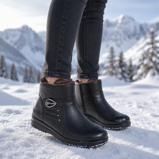 Women's PU Leather Plush-Lined Winter Boots